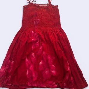 Women’s Red and Pink Floral Smocked Dress